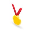 Gold medal isometric icon. Winner award with ribbon. First place medal. Vector illustration Royalty Free Stock Photo